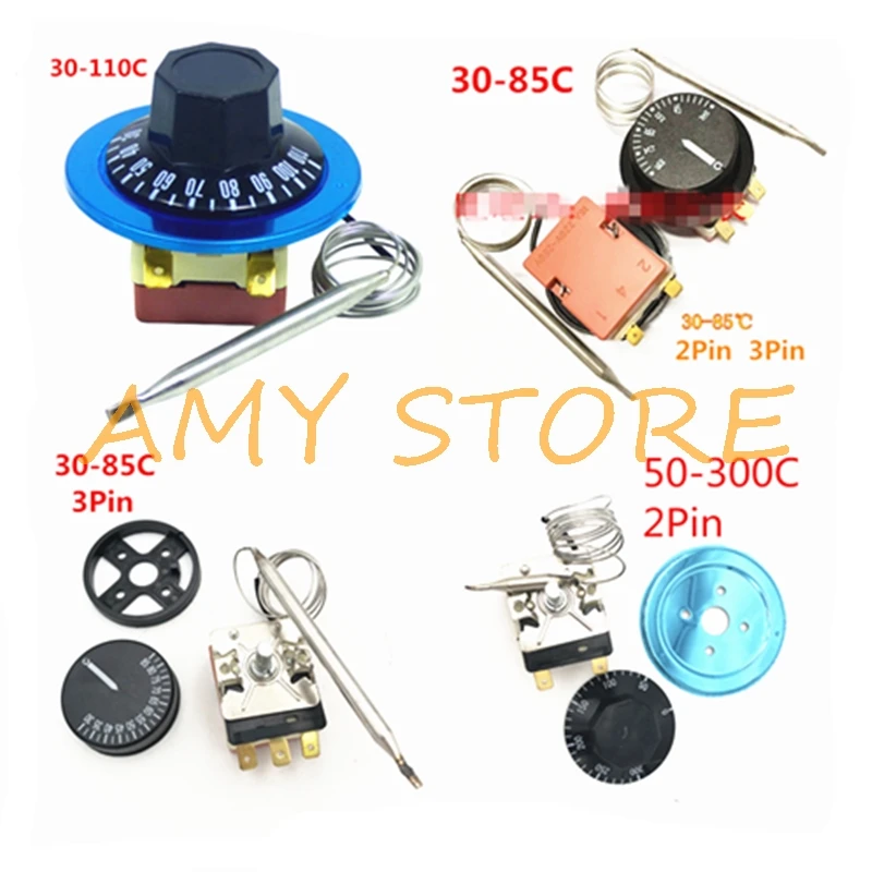 

30-85C 30-110C 50-300C Degree NC 2Pin NC+NO 3Pin Adjust Knob TemperatureController Capillary Thermostat Switch Oven Water Heater