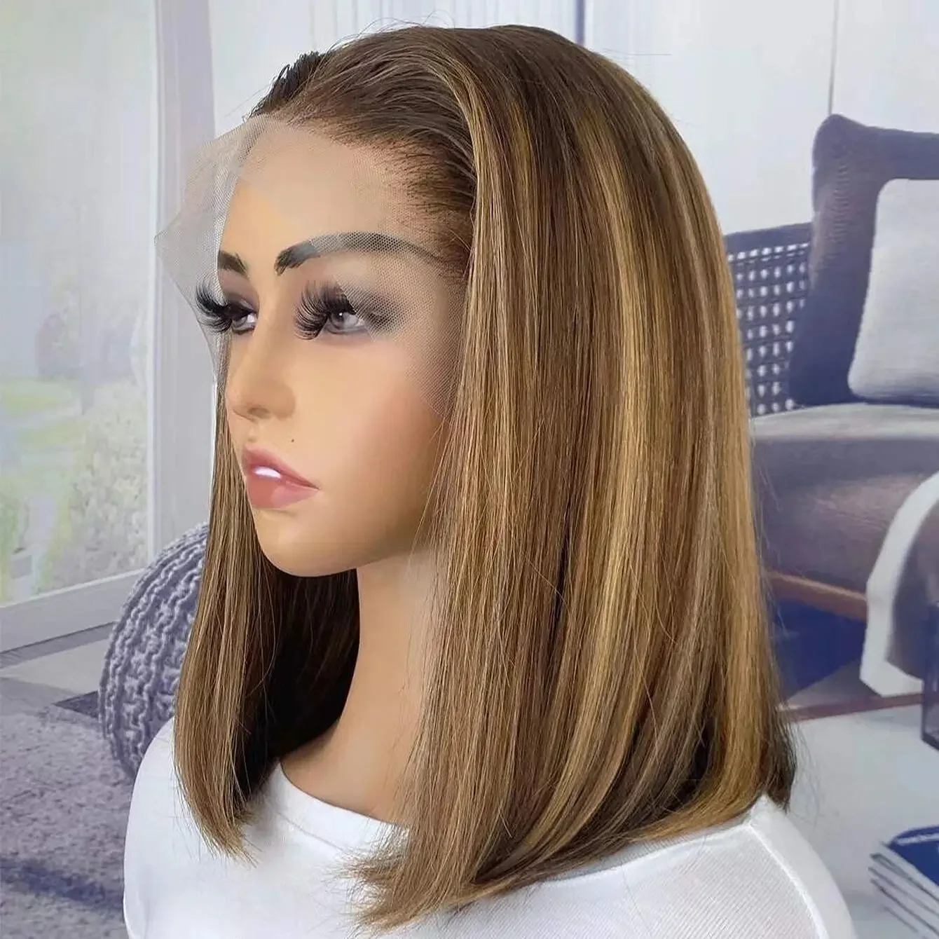 Highlight blonde 28 Zoll 5x5 Seide Basis gerade jüdische Echthaar Perücke mit Baby Haar HD Spitze europäischen Haar täglich vor gezupft