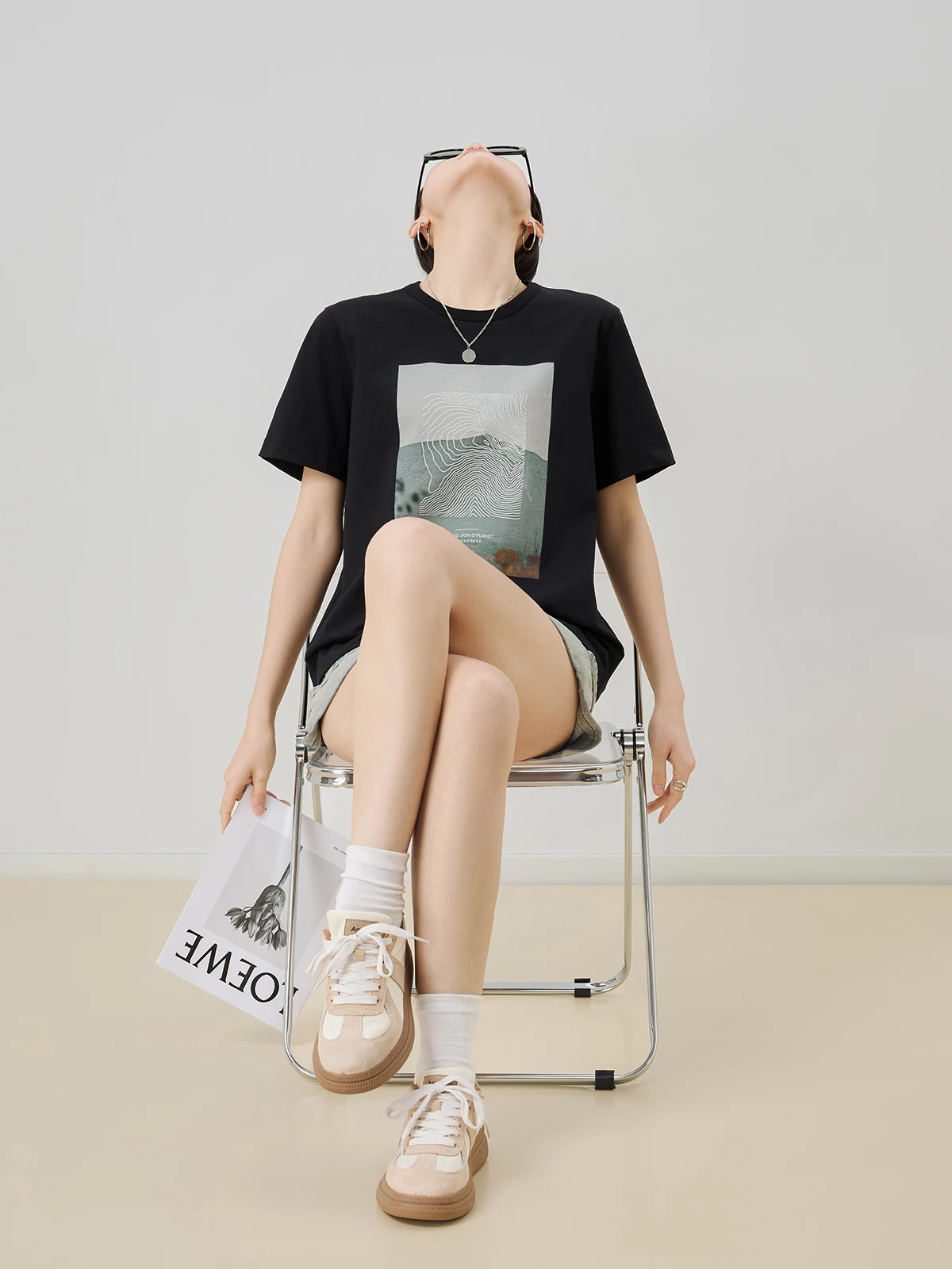 

Летняя красивая футболка с принтом, короткий рукав, женский модный дизайн, уникальный топ в корейском стиле, прямой крой, смесь полиэстера