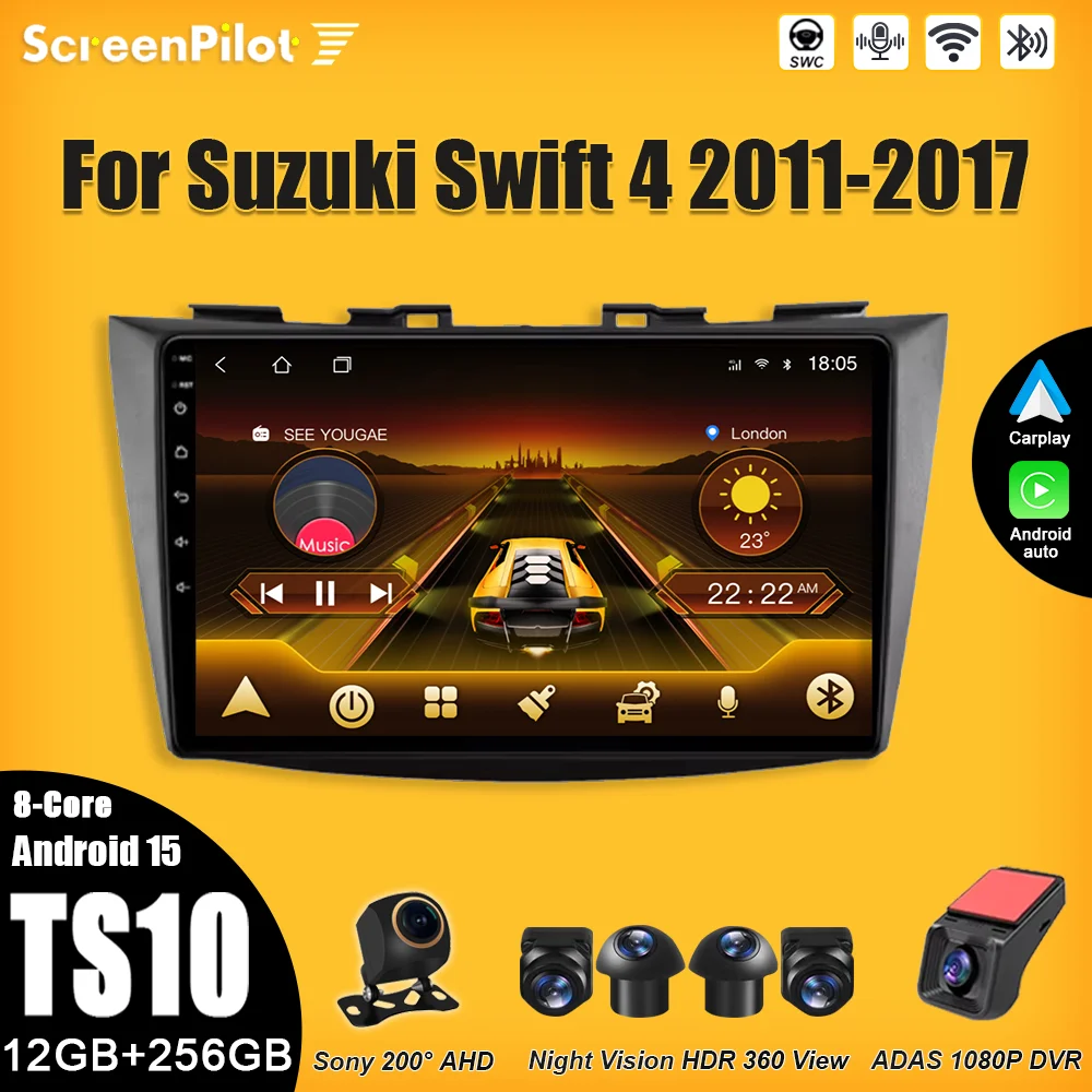 For Suzuki Swift 4 2011 2012-2017 Android 16 Car Radio 2 Din Multimedia Video Player GPS Navigation Bluetooth 8 Core 7/9/10 Inch