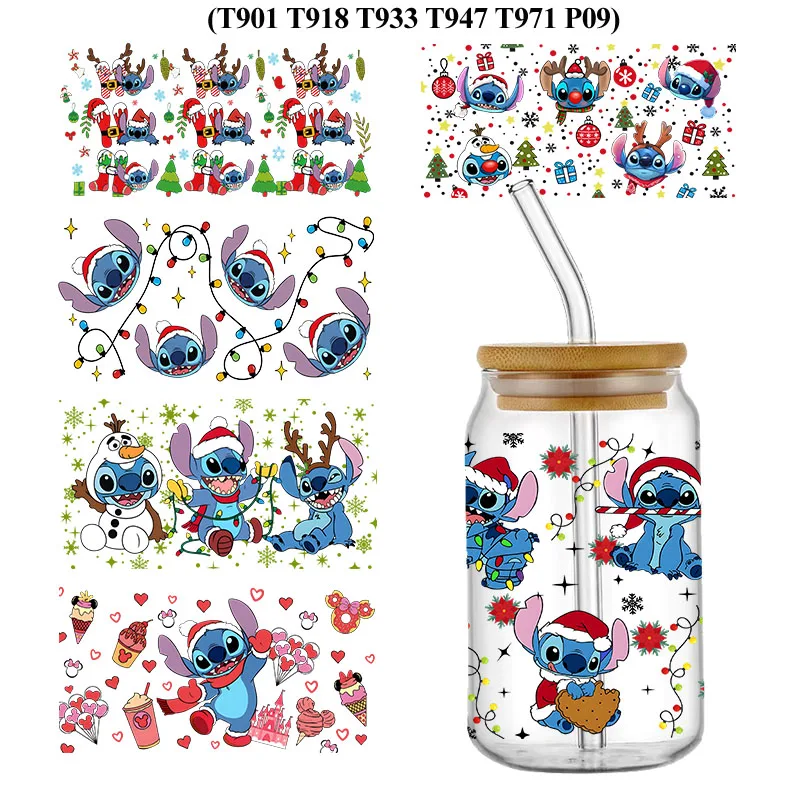 

Christmas Bundle 6PCS Mickey Stitch Princess Festival Decoration For 16oz UV DTF Cup Wrap Self-Adhesive Creative Cup DIY Gift