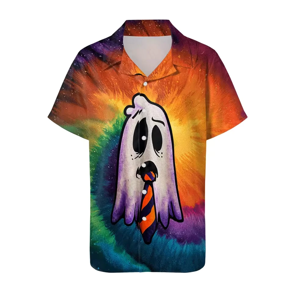

Women Shirt Soft Cool Summer Hallowmas T Shirts Beach Print V Neck Button Up Tops Short Plus Size New Korean Fashion Blouses