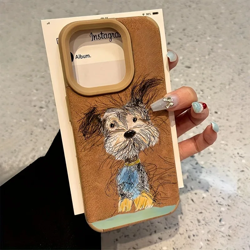 Cute Dog Cat Suede Bonded Leather Phone Case For iPhone 11 12 13 14 15 16 Pro Max XS X XR 16 Plus Shockproof Matte Bumper Cover