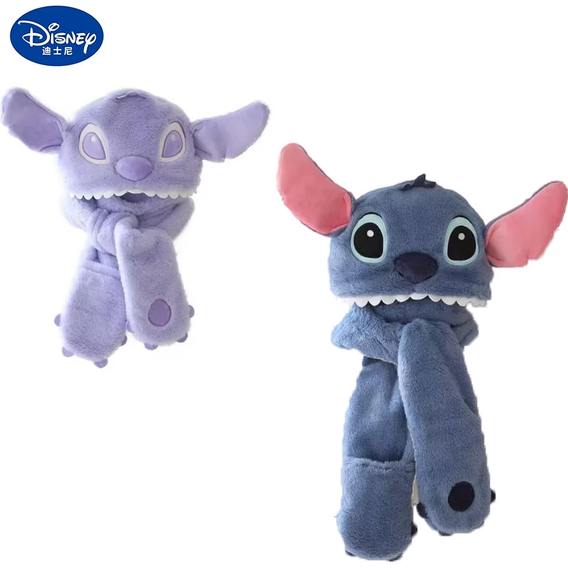 New Disney Stitch Lilo & Stitch Creative Kawaii Cute Doll Scarf Gloves Three-in-one One-piece Winter Outdoor Cycling Warm Hat