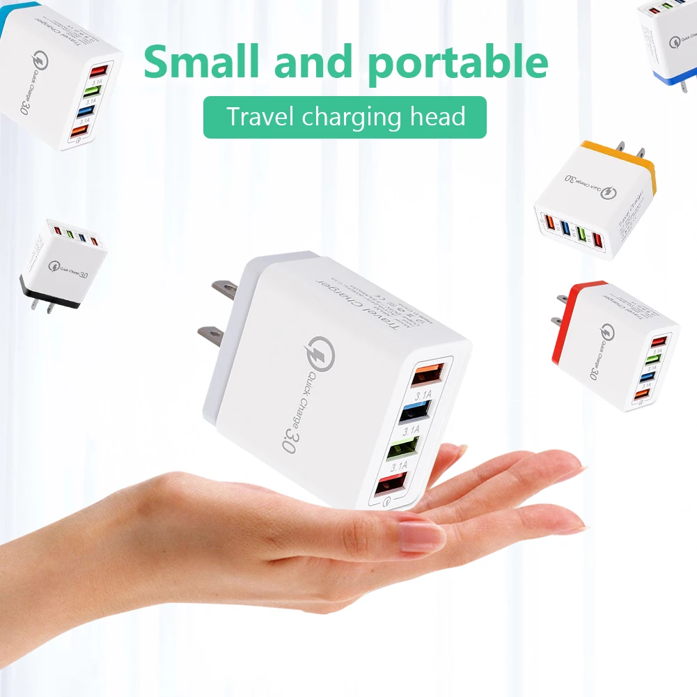 4 Ports USB Charger QC 3.0 USB Hub Wall Charger 3A Color Smart Fast Charging Travel Universal Phone EU US Plug Adapter Wholesale