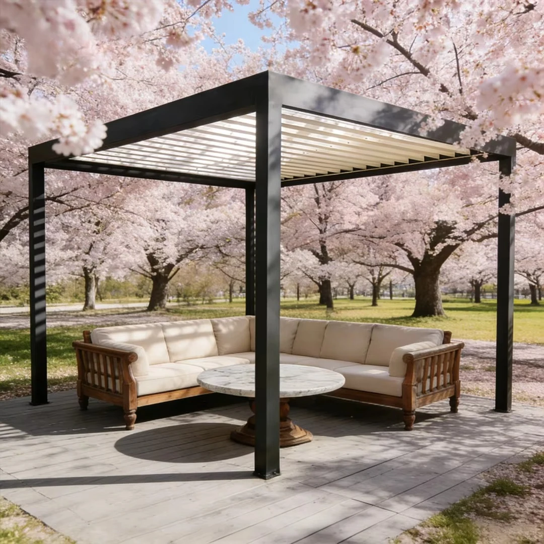 Luxury Aluminum Pergola, Motorized Automatic Roof with LED Lighting, Eco‑Friendly Outdoor Gazebo Shelter for Backyard Use