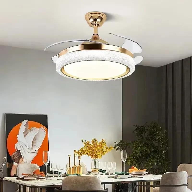 Lamp Light Luxury Crystal Fan Chandelier Living Room Bedroom Golden Variable Frequency Light Full Spectrum Ceiling Fan Lights - Image 5