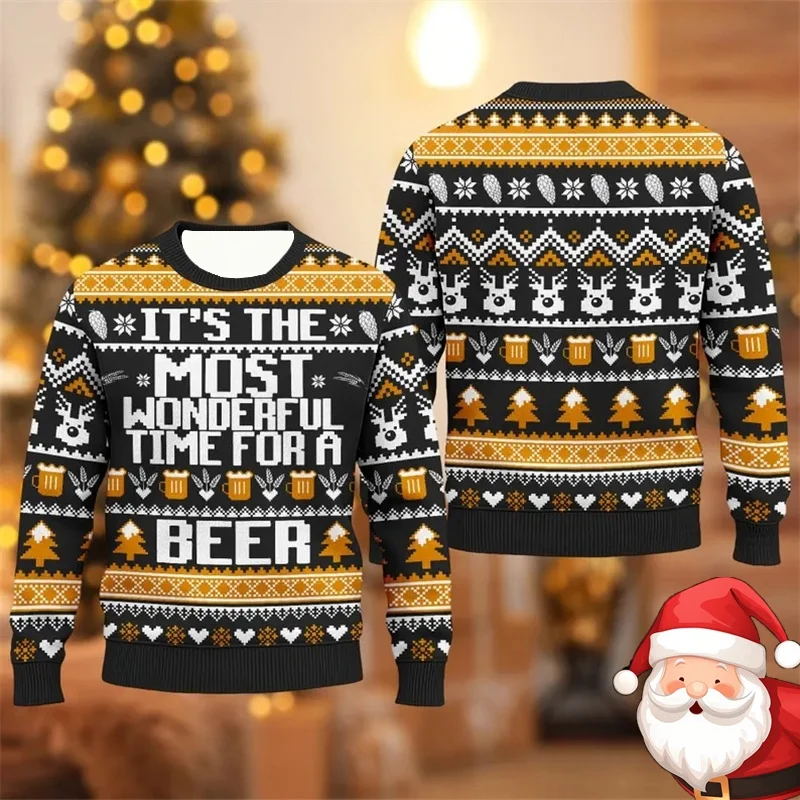 

2025 Beer Graphic Sweatshirts Santa Claus Bar Party 3D Printed Ugly Christmas Sweater Unisex Pullovers Streetwear Sweatshirt