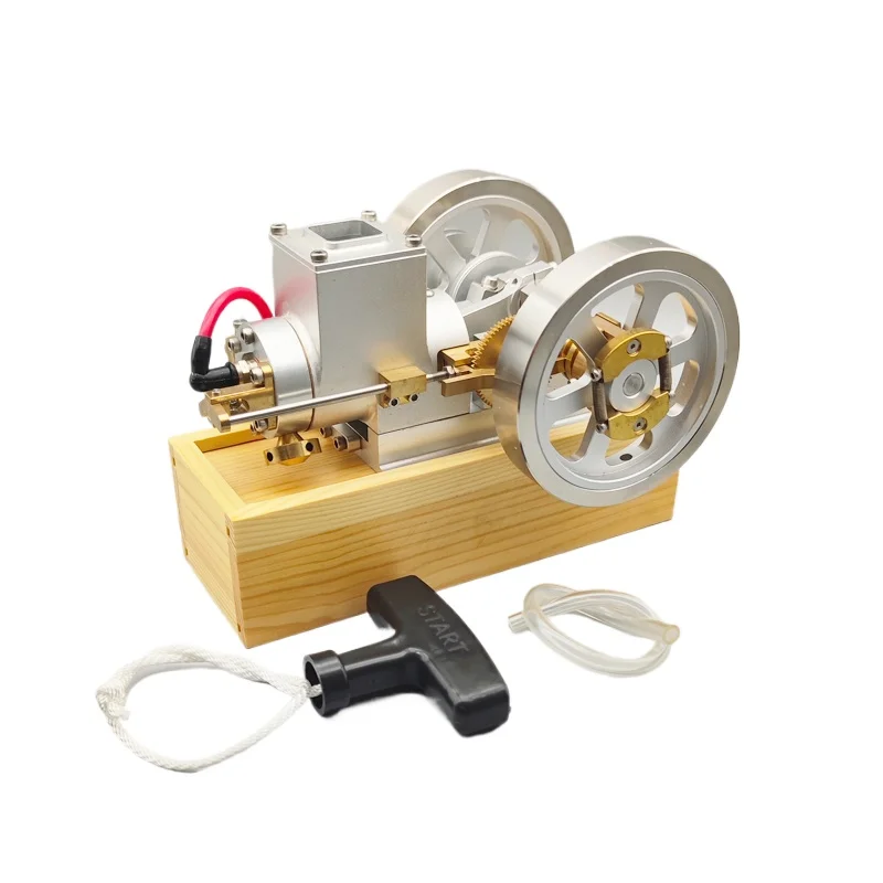 Full Metal Horizontal Single-cylinder Engine Model Retro Internal Combustion Engine Can Be Movable with Wooden Base M90 Toy Gift