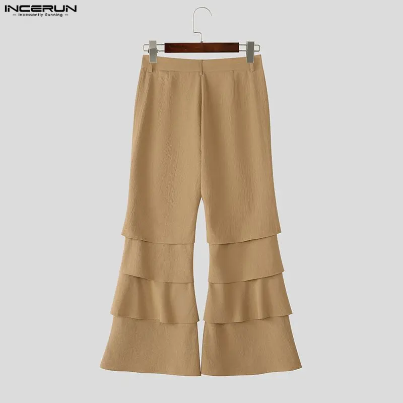 INCERUN Men Pants Solid Color Joggers Loose Casual Ruffle Flare Trousers Men Streetwear Party Fashion Male Long Pants S-5XL 2025