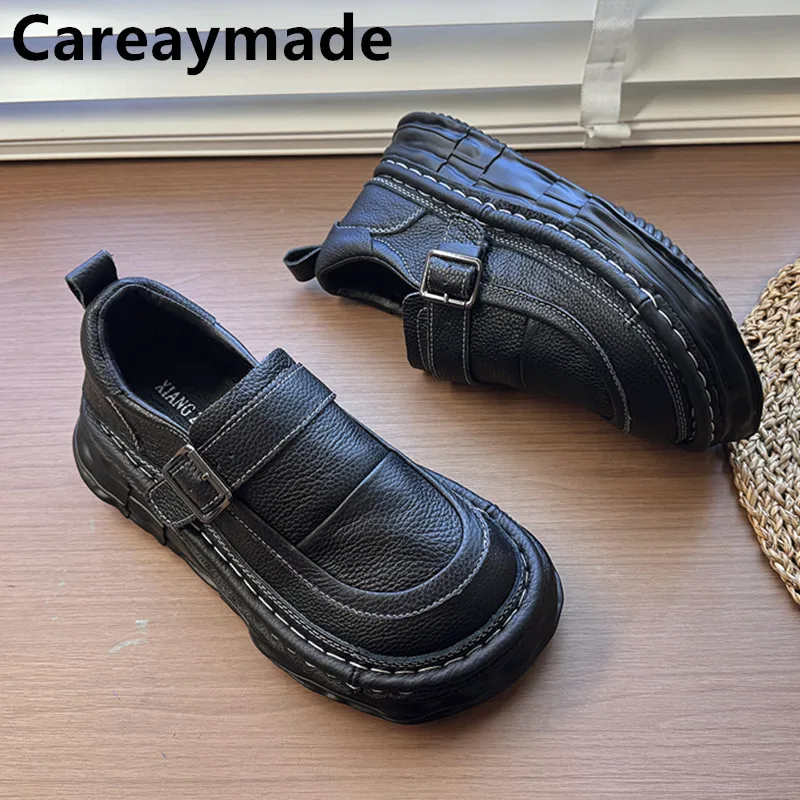 careaymade-genuine-leather-thick-soled-ugly-cute-shoesartistic-small-white-shoesmuffins-bread-dad-shoeshandmade-women's-shoes