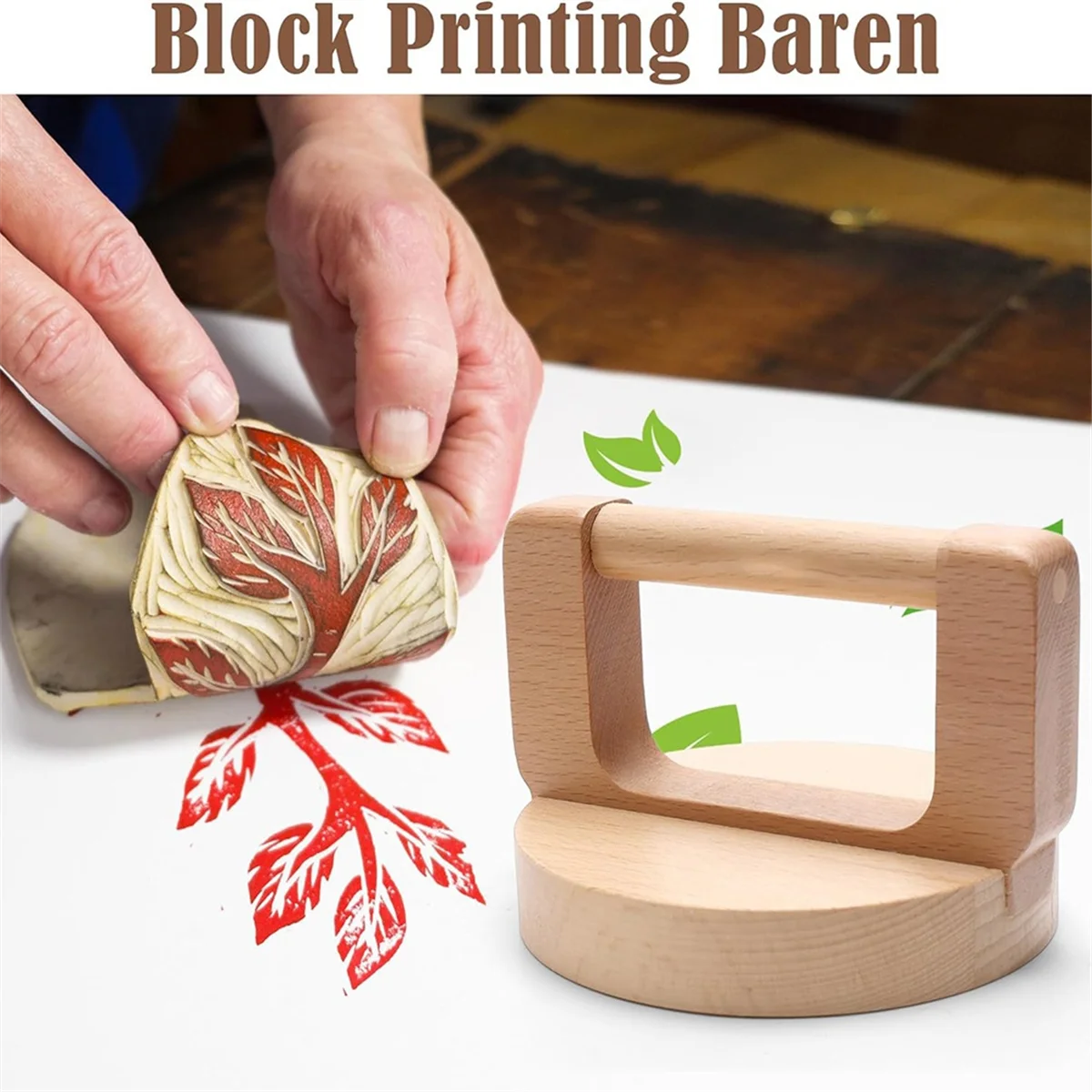AM38M 2 Pcs Block Printing Baren,Windspeed Wood Baren Printmaking Tool Supplies for Printing, Crafting, Scrapbooking,Linocut