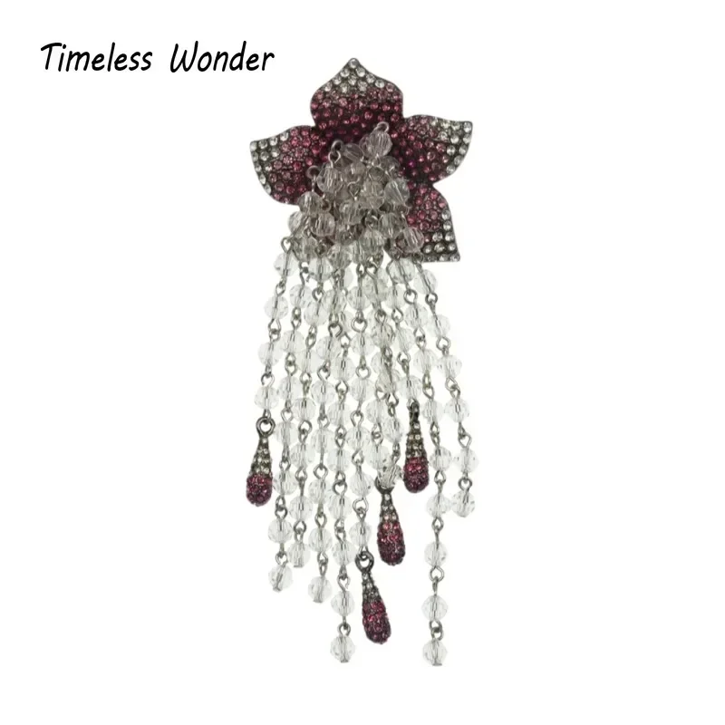 Timeless Wonder Crystal Zircon Floral Beaded Tassel Brooch Pins for Women Designer Jewelry for Gown Runway Rare Gift Fancy3384