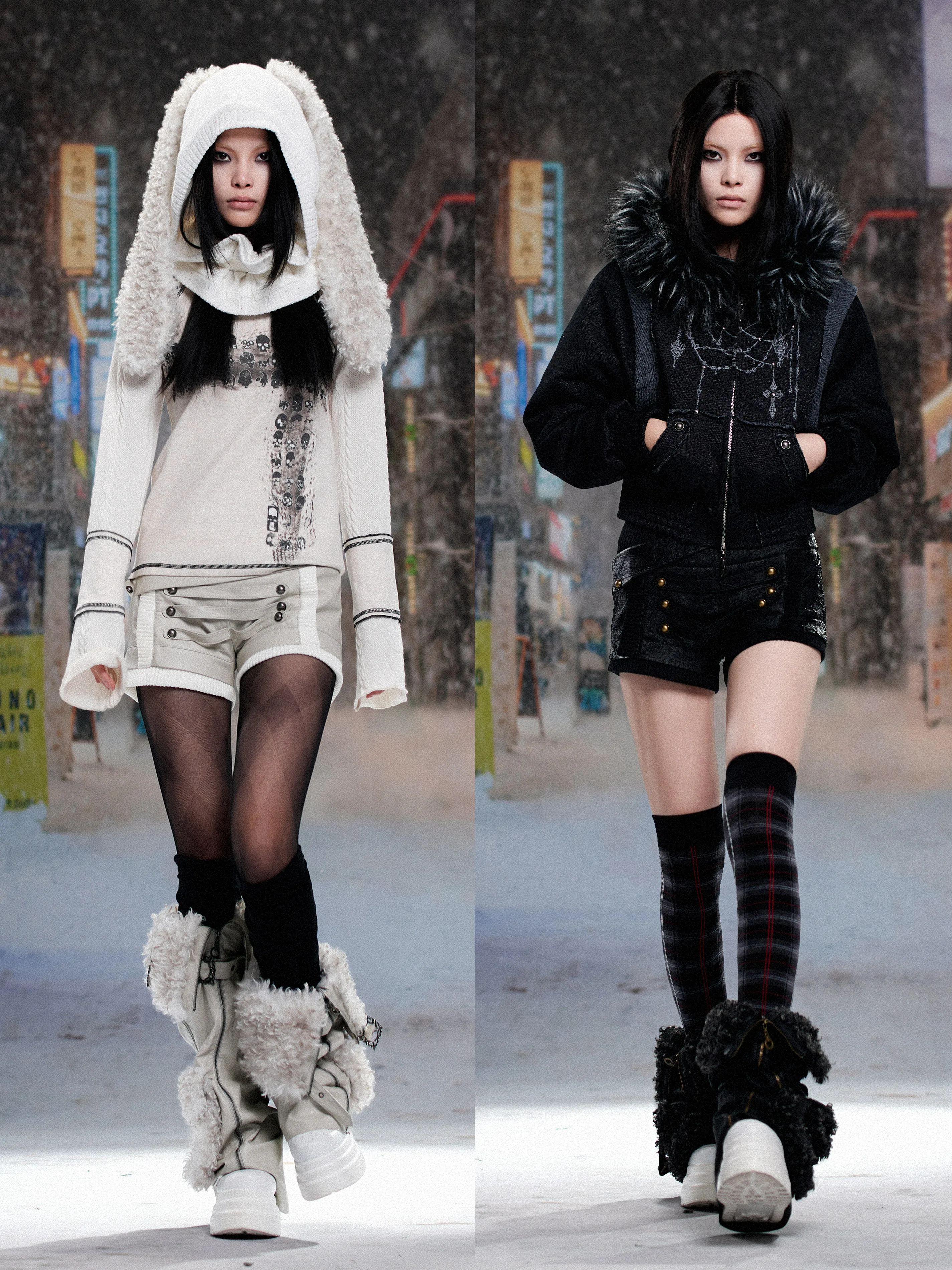 ARIADNAw Original Design Low Waist Shorts Heavy Made Pu Patch Fur Punk Rave Subculture Girls Shorts with Leg Cover