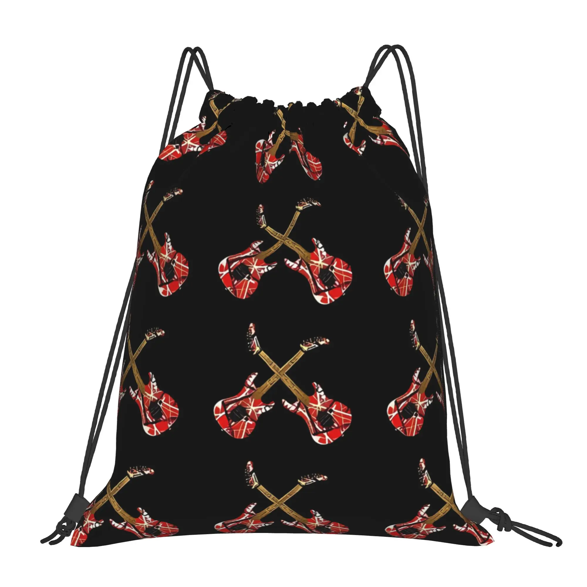 Two Red Guitar Van Halen Portable Travel Drawstring Bags Riding Backpack gym bag Storage Backpacks