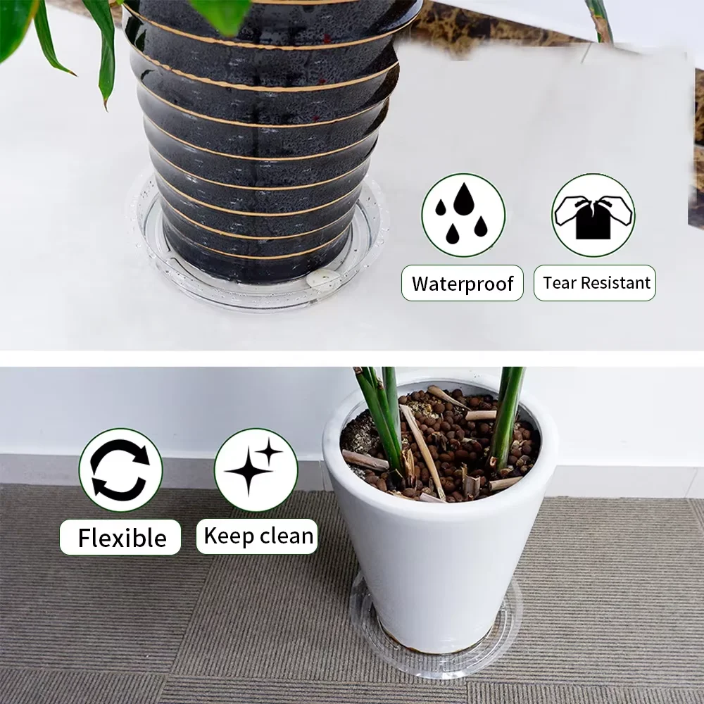 قاعدة وعاء النباتات البستانية الشفافة المضادة للانزلاق وعاء منزلي دائري مقاوم للماء تخزين المياه البلاستيكية وصمة عار #5