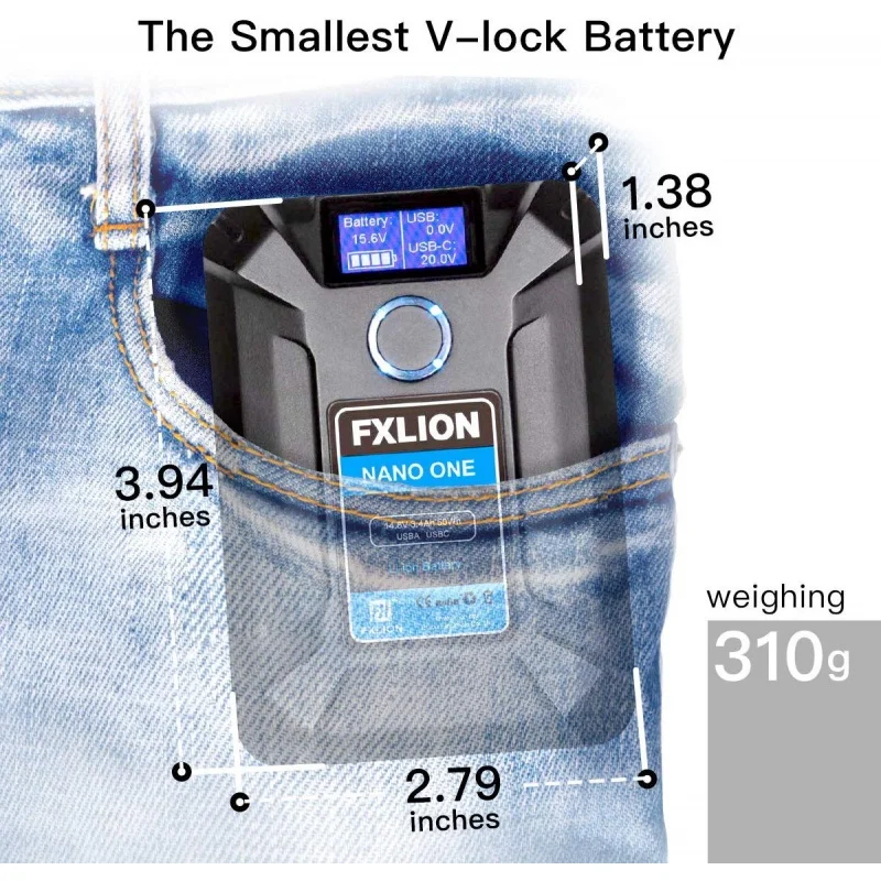 FXLION Nano UM/DOIS/TRÊS V-Mount V Lock Battery 98WH 50WH 150 WH Bateria de lítio minúscula Tipo-C D-tap USB Micro USB Camera Battery