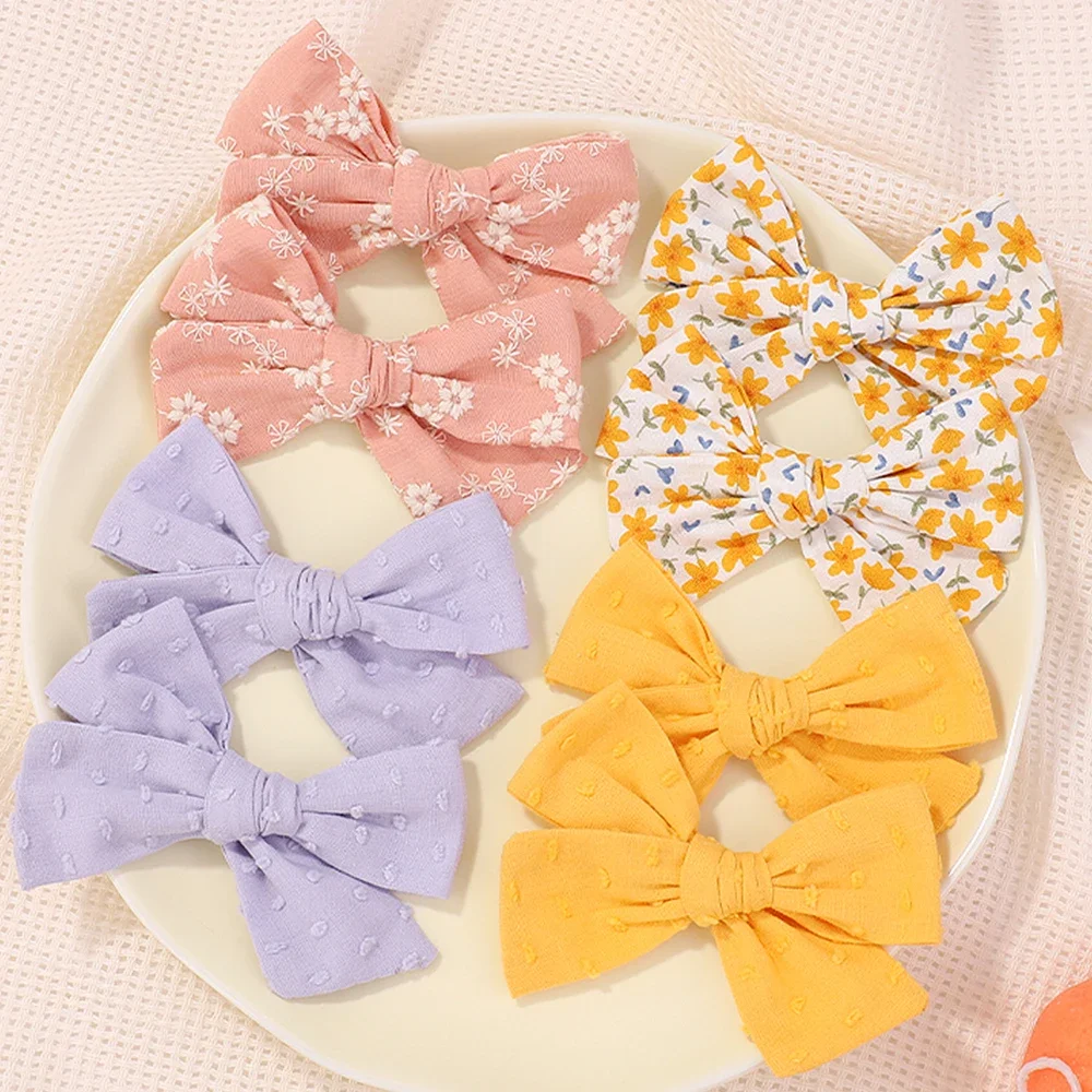 2pcs Print Bows Hairpins for Girls Headware Corduroy Bows Safe Hair Clips Barrettes for Infants Toddlers Baby Hair Accessories