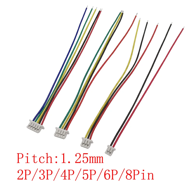 Mini JST 1.25mm Pitch 2/3/4/5/6/8 Pin Złącze żeńskie Wtyczka jednostronna Złącza JST 1.25 z przewodem 28AWG 10/15/20/30CM