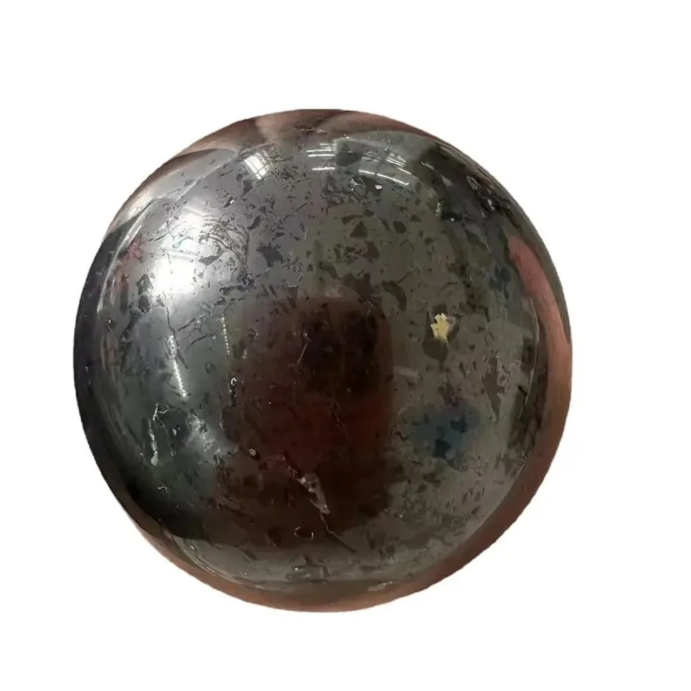 Natural Shungite Sphere Stone with Quartz Point, Protective Healing Crystal Ball for Home Decor, EMF Radiation Shield