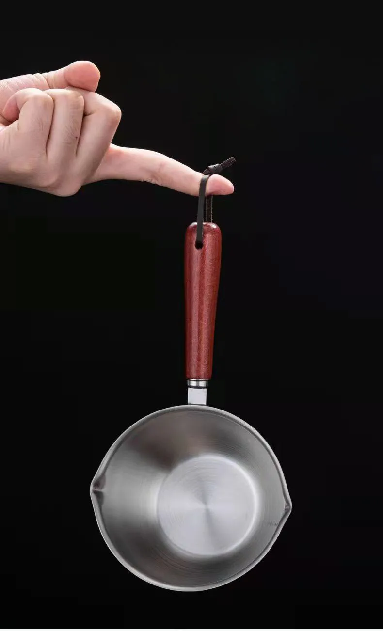 

Small Wok 304 Stainless Steel Exquisite Wooden Handle Splash Hot Oil Artifact Mini Drizzle Milk Pot Gadgets