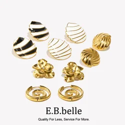 E.B.belle Spiral Conch Scallop White Braided Striped Circular Hollow Rhombus Splicing Sail Shaped Enamel Flower Earrings