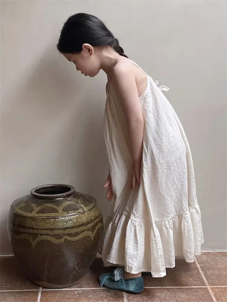 

Korean Sle Girls Summer Svel Vest Dr Beach Holiday Skirt Children's Clothing Toddler Kids Faion Pure Color Dres