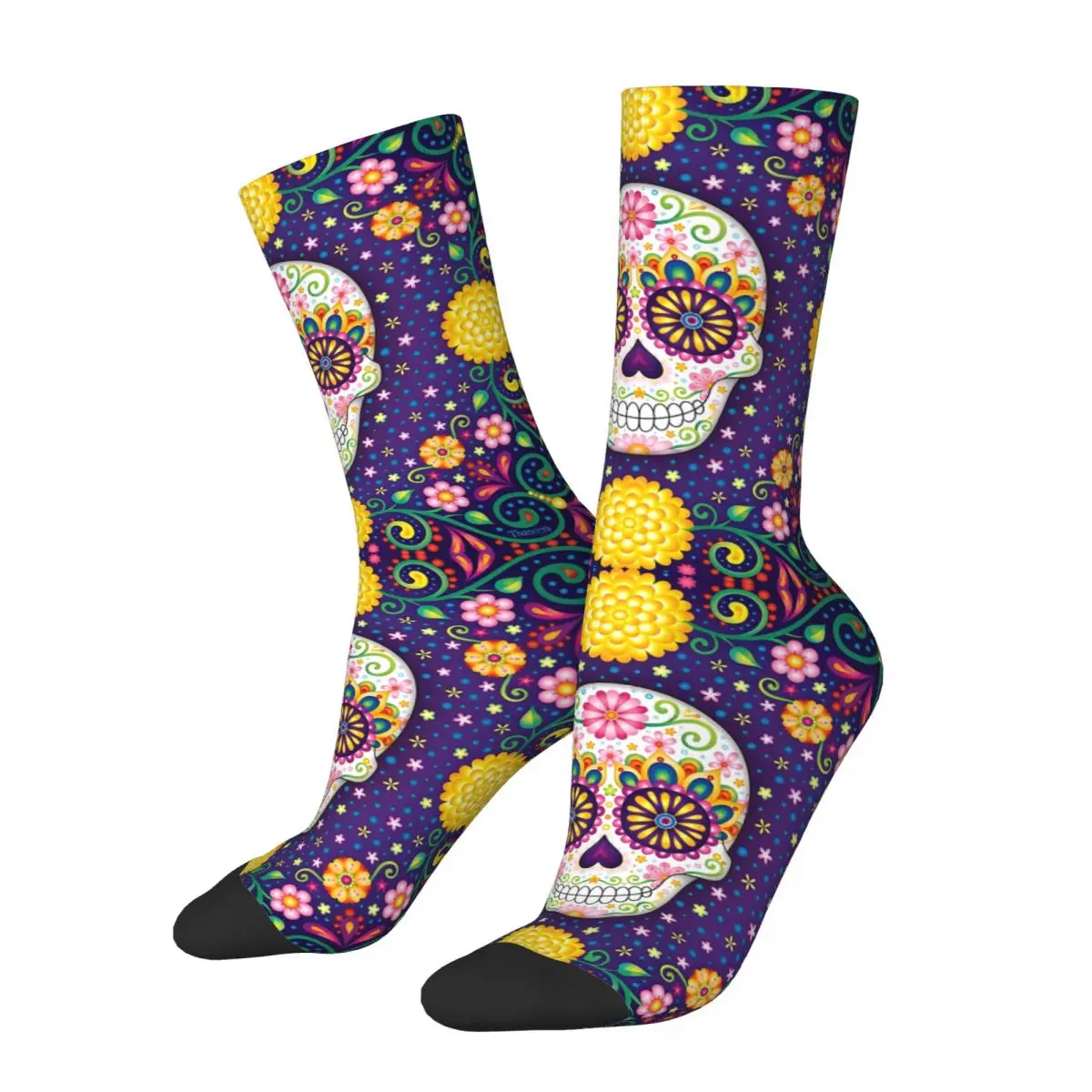 Sugar Skull With Flowers Unisex Winter Socks Windproof Happy Socks Street Style Crazy Sock