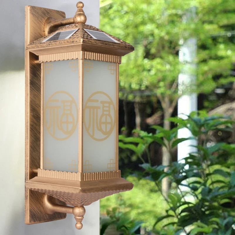 OUTELA Năng Lượng Mặt Trời Đèn Tường Ngoài Trời Sáng Tạo Đồng Sconce Đèn LED Chống Nước IP65 Cho Nhà Biệt Thự Ban Công Sân