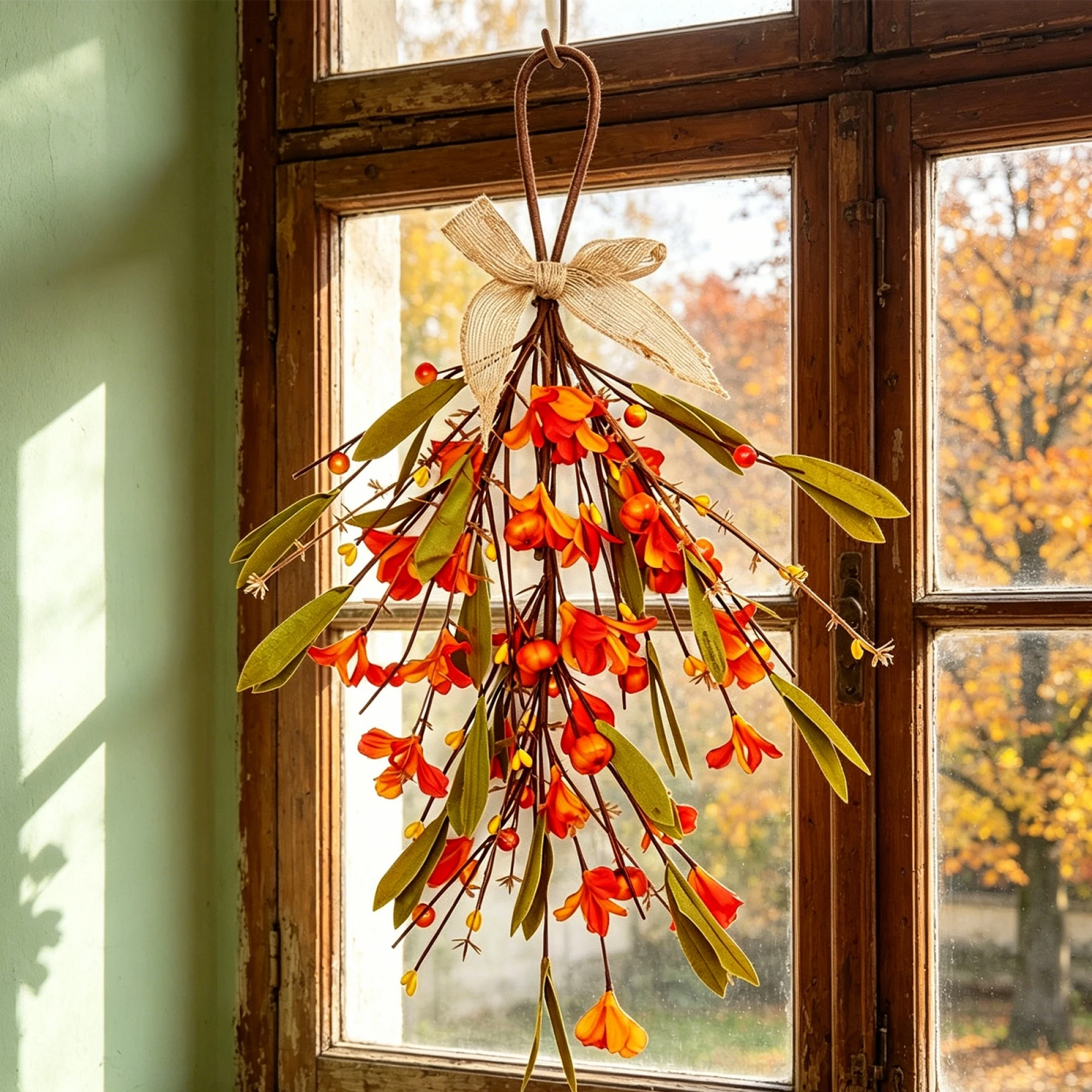 Thanksgiving Teardrop Swag Hanging Artificial Flowers Mini Pumpkins Fall Wreaths for Front Door Wall Decoration