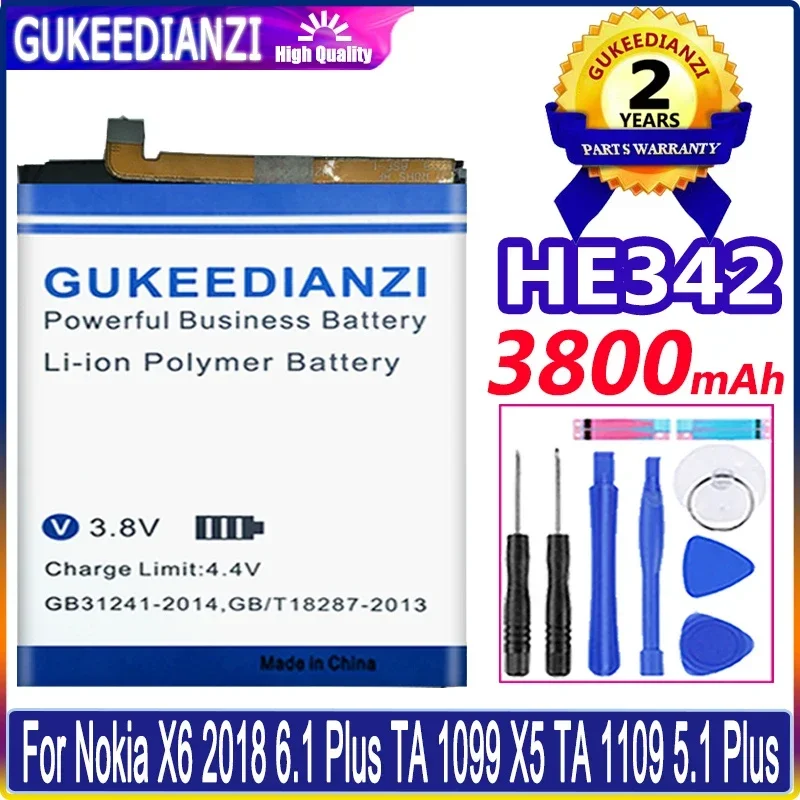 

HE342 HE 342 3800mAh Battery For Nokia X6 2018 6.1 Plus TA 1099 X5 TA 1109 5.1 Plus Batteries Bateria + free tools