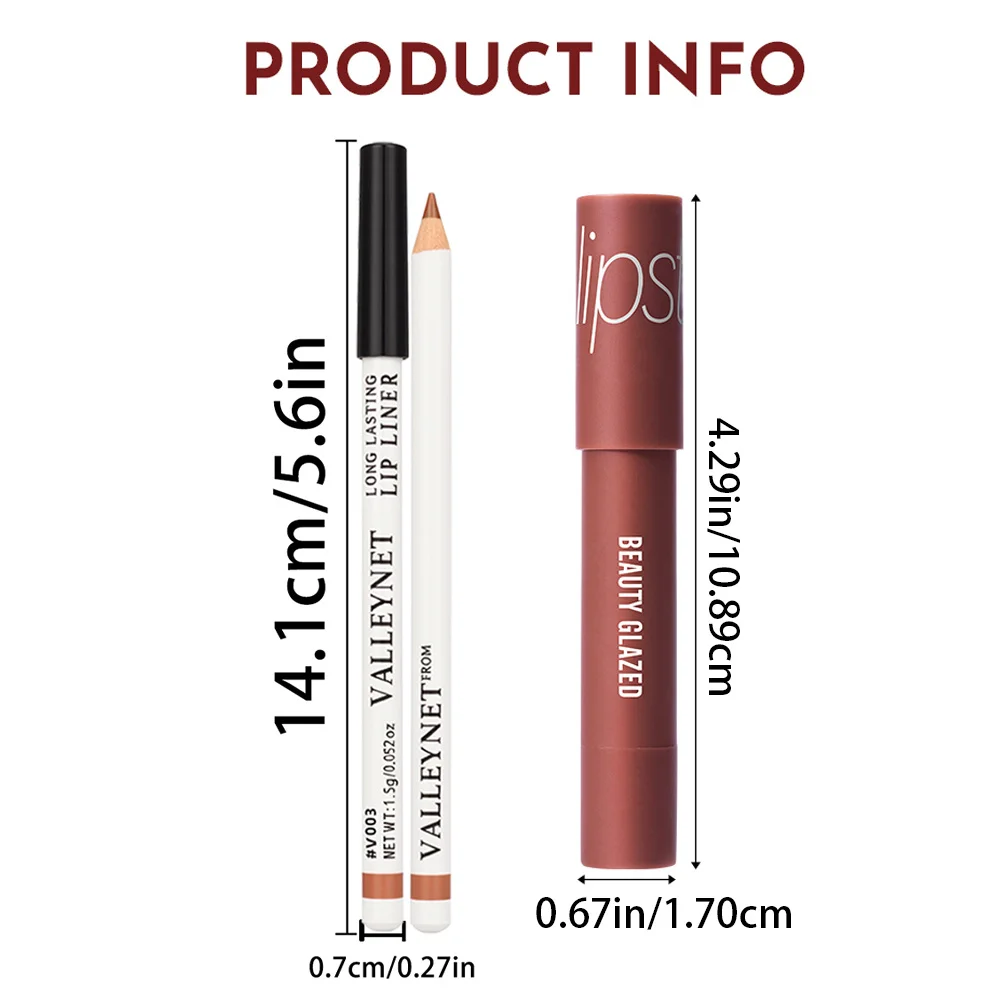 2 unids/set delineador de labios mate + lápiz labial desnudo mate impermeable juego de maquillaje de labios conjunto combinado de maquillaje cosméticos