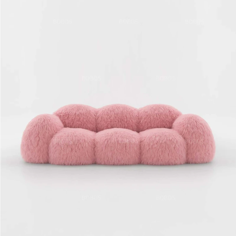 

Minimalist Art White Long Fluffy Girl Pink Snowman Sofa Home