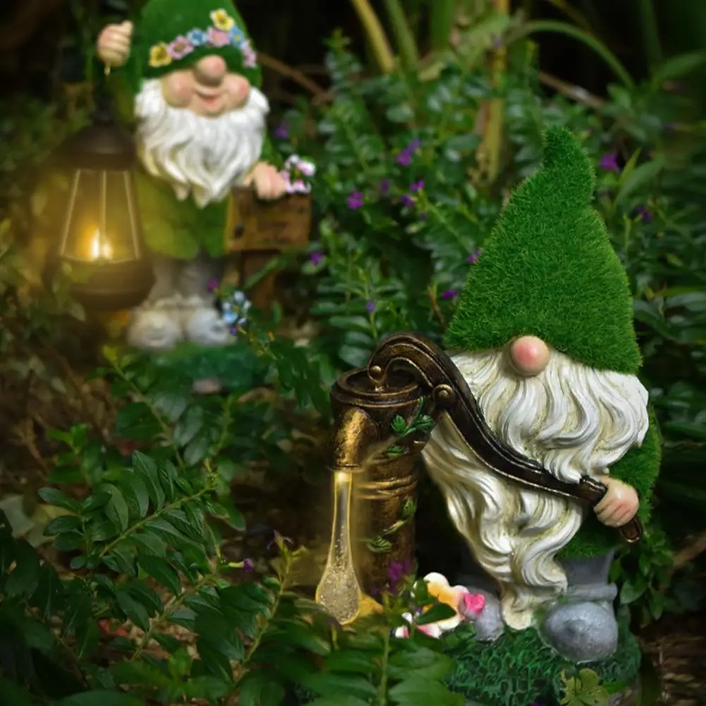 Flocking Elf Solar Garden Night Light American Style Decoration Villa Arrangement Outdoor Garden Water Well Dwarf Resin Crafts