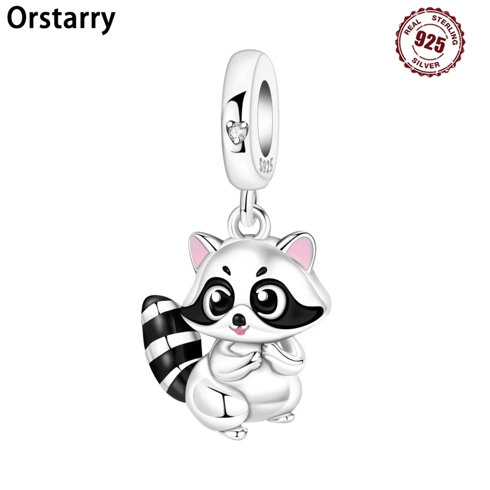 

Orstarry стерлингового серебра 925 пробы, милый енот, животное, оригинальные подвески, браслет, подвески, ювелирные изделия, вечерние бусины, сделай сам, изысканные подарки, аксессуары
