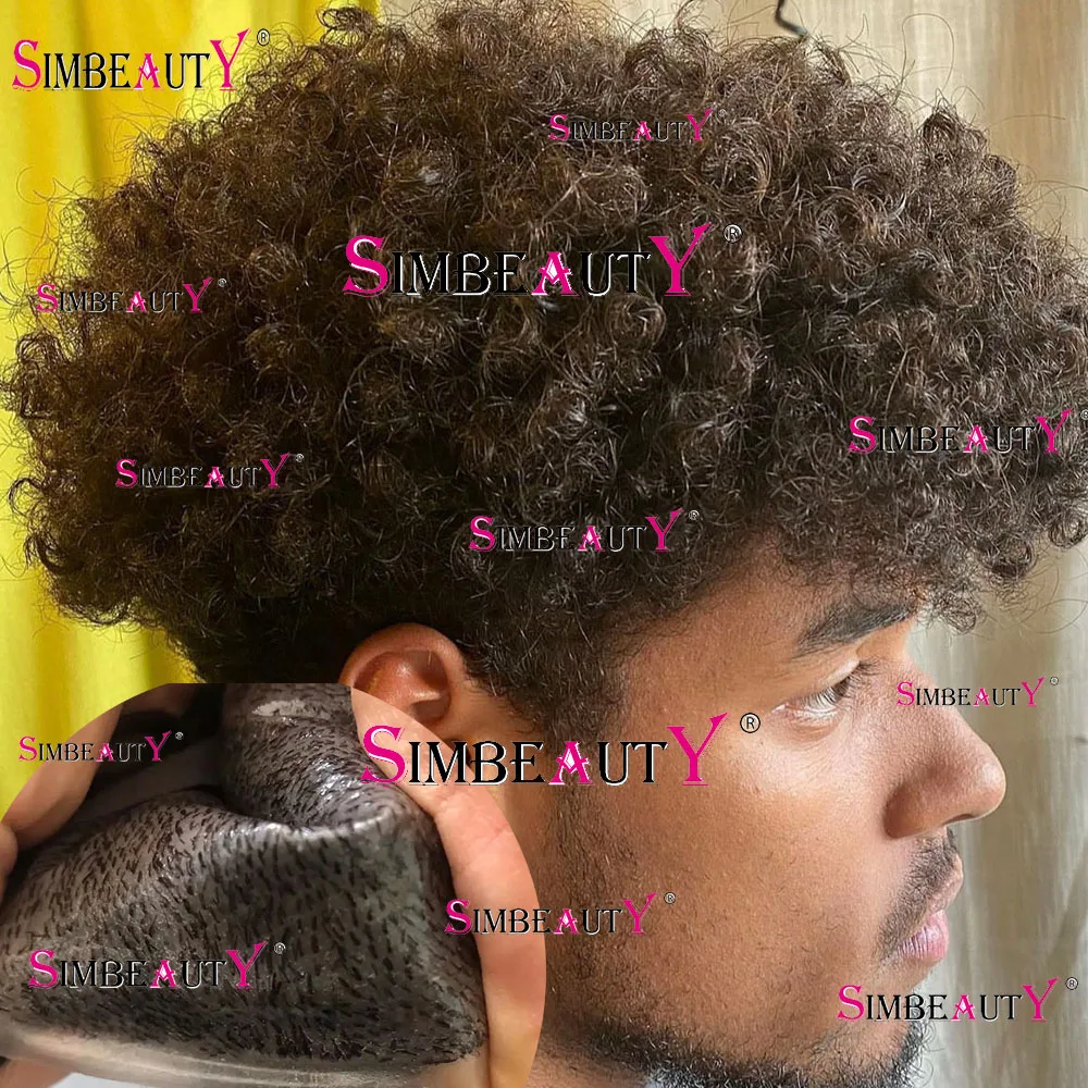 

15mm Afro Curly Men's Toupee Super Durable Invisible Transparent Skin African American Human Hair Microskin Capillary Prosthesis