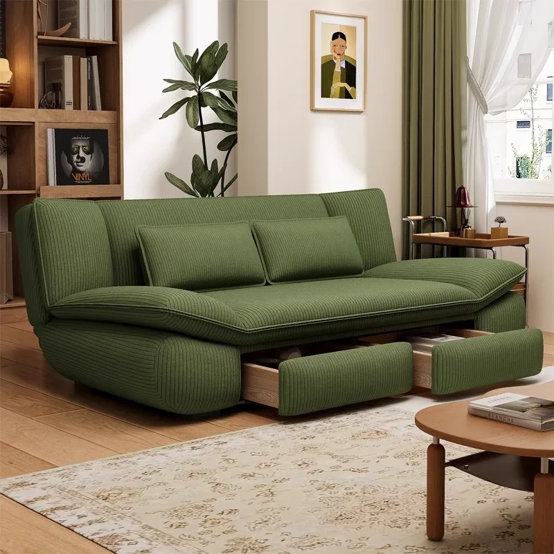 Luxury Sailing Drawer Storage Fabric Sofa Bed Set Square Foldable Dual-purpose French Small Apartment for Two People to Sleep