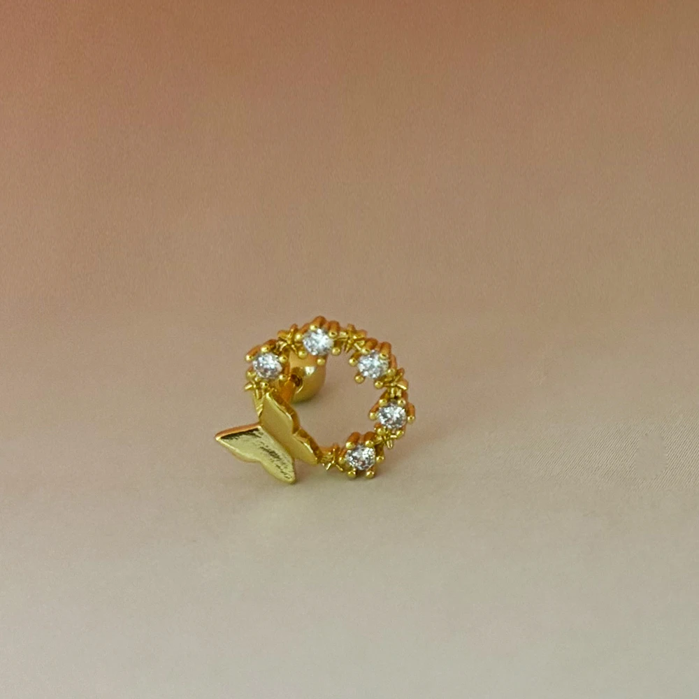 Leuke Koperen Zirkoon Cirkel Vlinder Stud Oorbel Vrouwen Goud Kleur Staal Helix Bar Oorkraakbeen Piercing Manchet Sieraden Groothandel