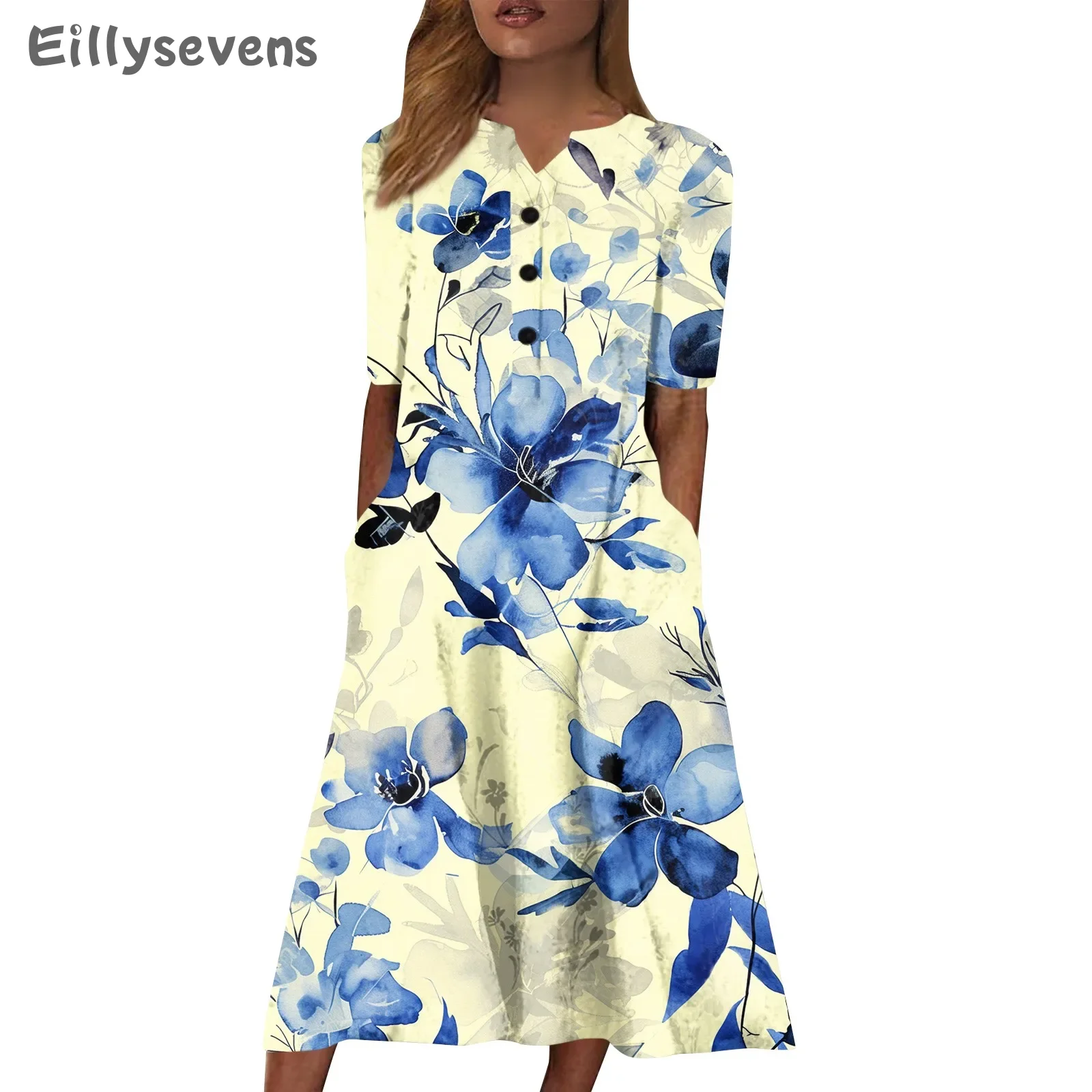 dresses for women Summer dress Casual Floral Print Short Sleeved long Dresses Seaside Fashion Loose elbise vestidos para mujer