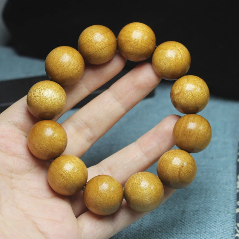 

20mm Old Wood Bracelet with Fragrant Rosewood and Pearwood Buddha Beads, Unisex Style