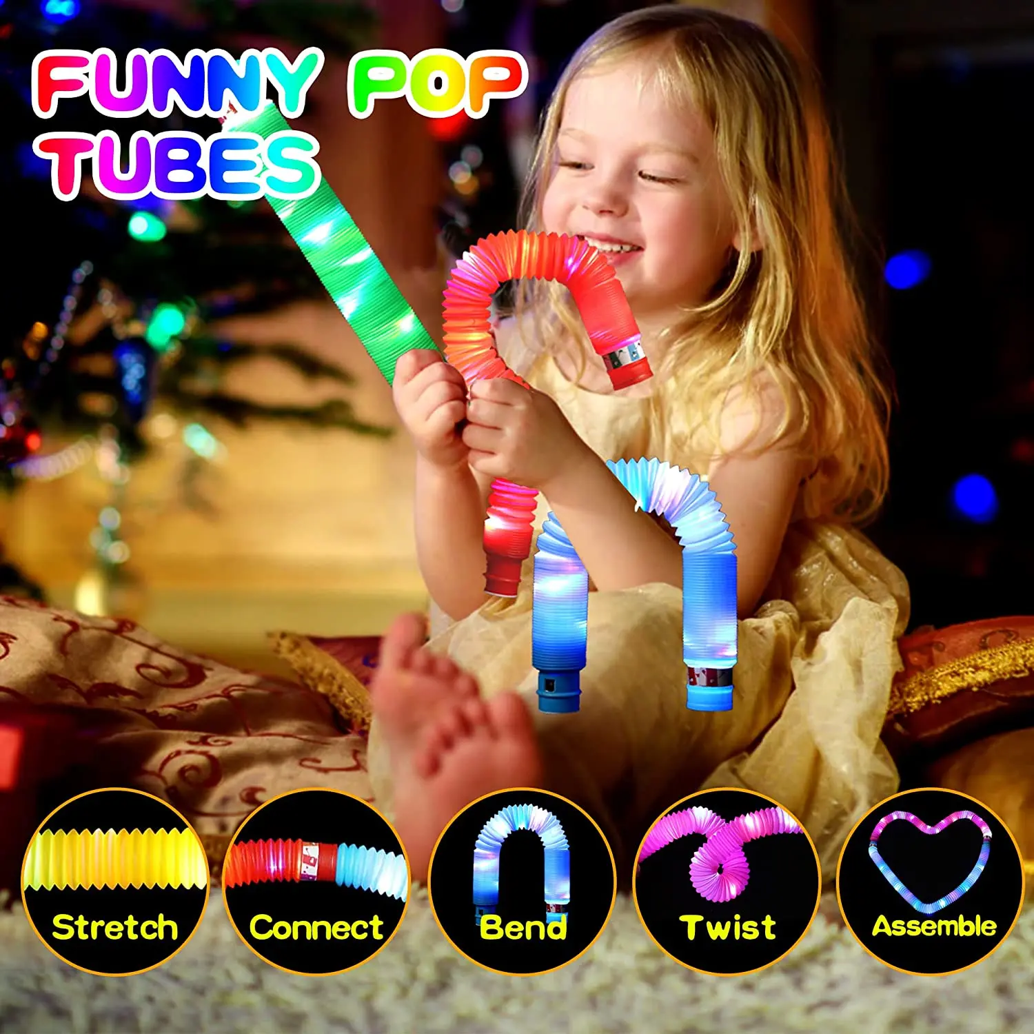 3/6/12/24 PCS LED Pop Fidget Tubes Light Up Sticks Glow in The Dark LED Tubes Party Supplies Birthday Party Favors Gifts