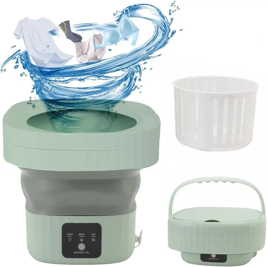 

6L Portable Washing Machine with Drain Valve, Foldable Design, Even Washing Speed, Sock Washer for Apartment, Camping, Travel,