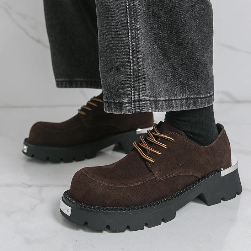 

Деловые мужские туфли дерби, черные и коричневые мужские повседневные нескользящие туфли на толстой подошве со шнуровкой, модные матовые кожаные туфли, рабочая обувь для мужчин