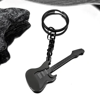 Goth Rock Y2k Guitar Musical Keychain for Women Men Stainless Steel Black Aesthetic Music Bag Charm Keyring Jewelry llaveros