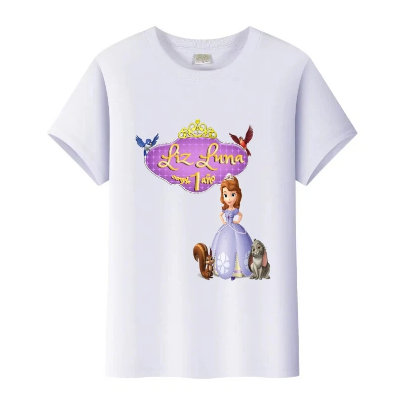 أزياء ديزني صوفيا أول الأميرة الجرافيك تيز فتاة بلوزات مستديرة العنق ملابس امرأة بيضاء البلوزات تي شيرت على طراز هاراجوكو الصيف التي شيرت