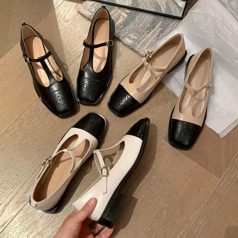 2023 Autumn Elegant Women High Quality Genuine Leather T-tyle Flats Fashion Mix Color Mary Janes Shoes BY880