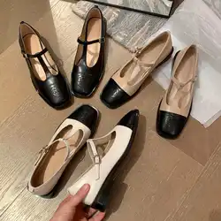 2023 Autumn Elegant Women High Quality Genuine Leather T-tyle Flats Fashion Mix Color Mary Janes Shoes BY880