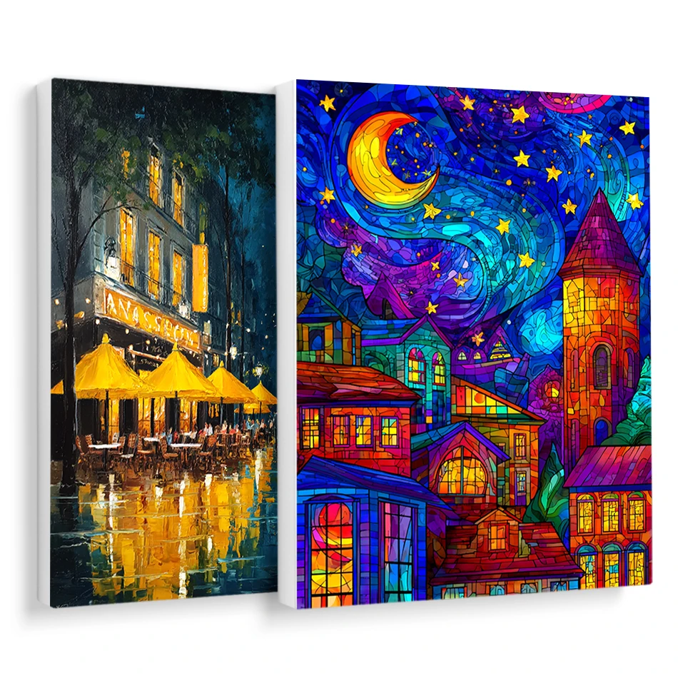 RUOPOTY الطلاء بالأرقام الفن التجريدي ليلة المدينة المشهد الفني الفنون الحرف إطار الصورة اللوحة الزيتية الرقمية هدية العمل اليدوي #1