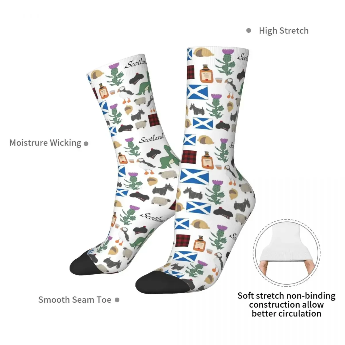 Cute Scottish Icons Drawing Pattern Design Socks Harajuku High Quality Stockings All Season Long Socks Accessories for Unisex