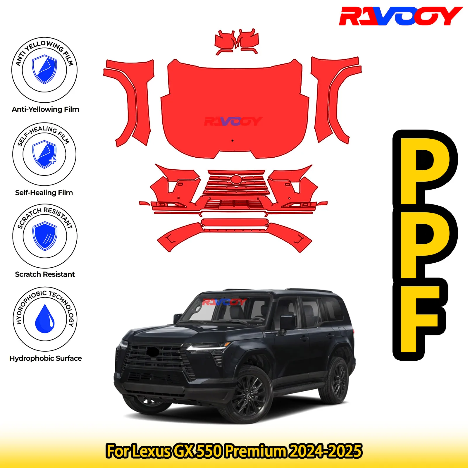 

For Lexus GX 550 Premium 2024-2025 Glossy Matte Black Precut front PPF Kit Paint Protection Film